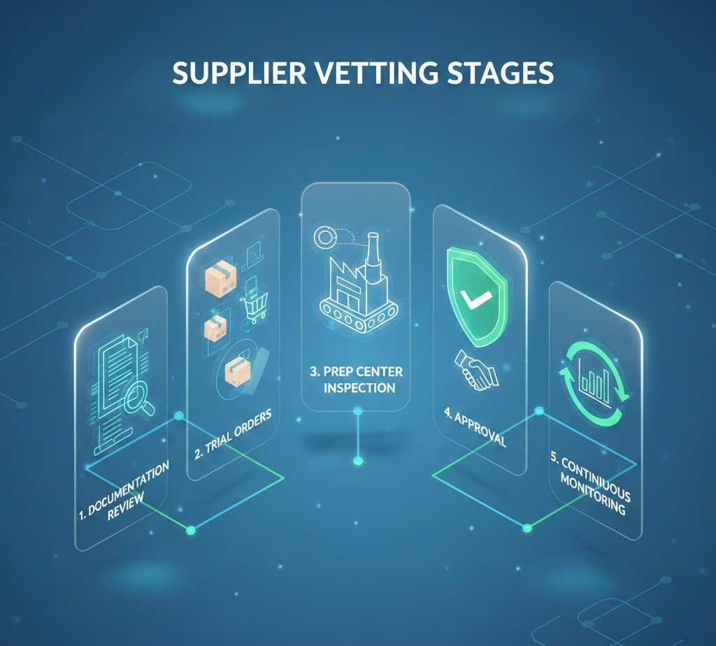 Supplier vetting and approval framework for 2-step dropshipping.