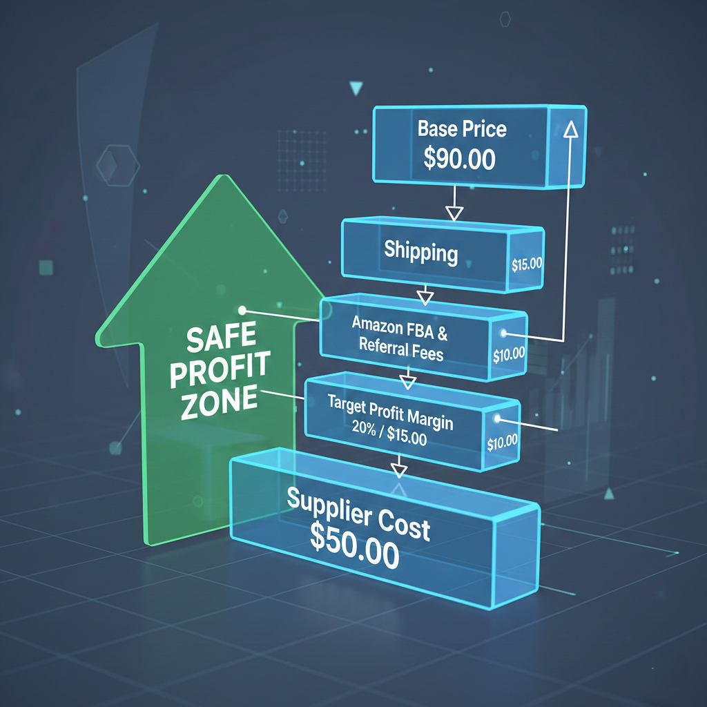 3D visualization of Amazon dropshipping cost breakdown with optimized profit margin.