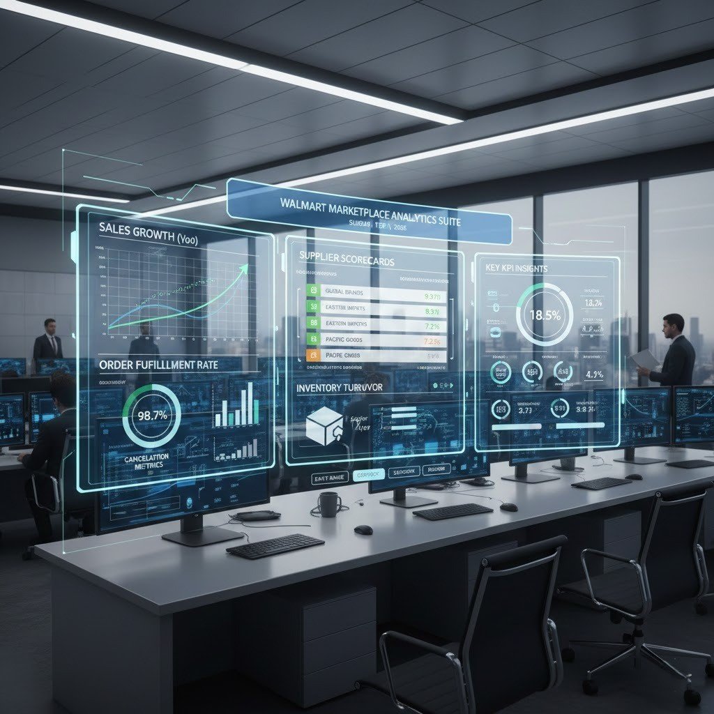 Walmart seller analytics dashboard tracking performance trends and supplier reliability.