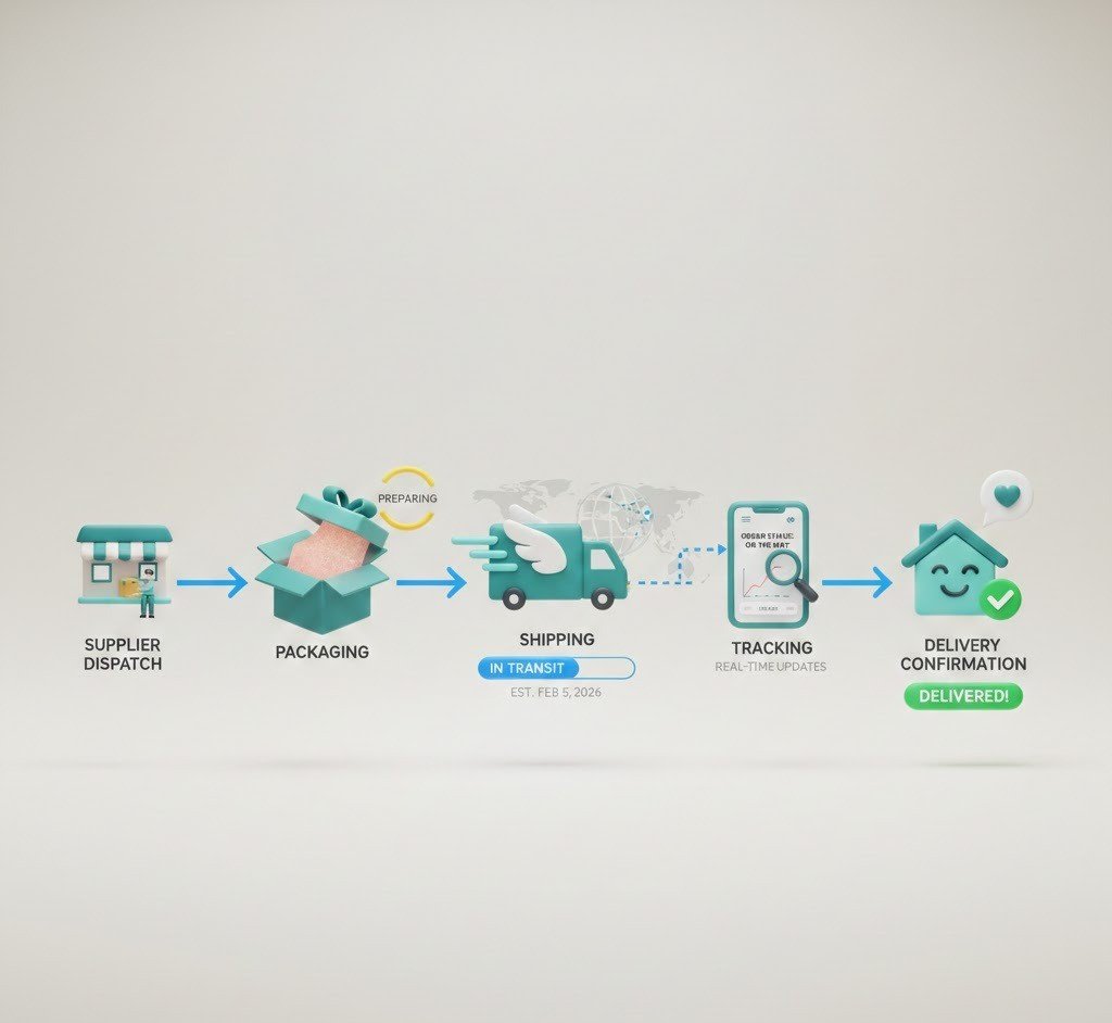Etsy fulfillment workflow showing packaging, shipping, and order tracking.