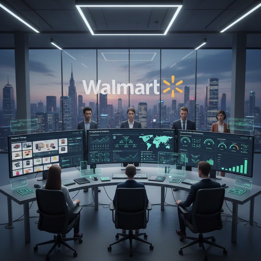 Walmart Marketplace operations dashboard showing product listings, pricing, fulfillment workflow, and account health management.