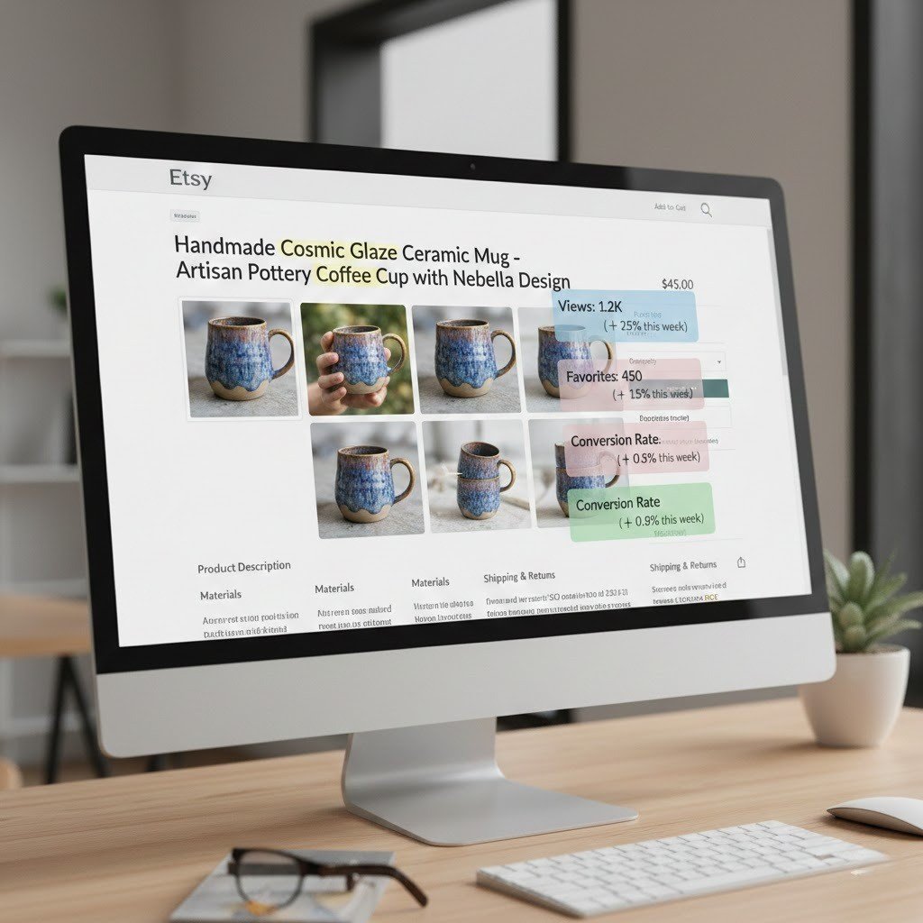 Optimized Etsy product title highlighting primary and secondary keywords.