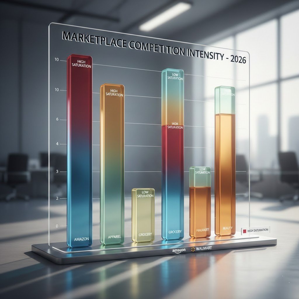 Marketplace competition comparison between Amazon and Walmart for dropshipping.