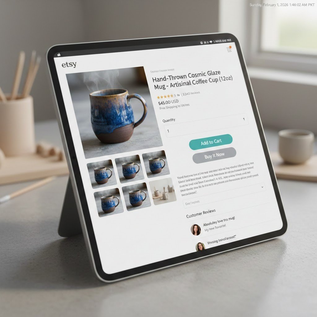 Optimized Etsy product listing with high-quality images, description, and conversion-focused layout.