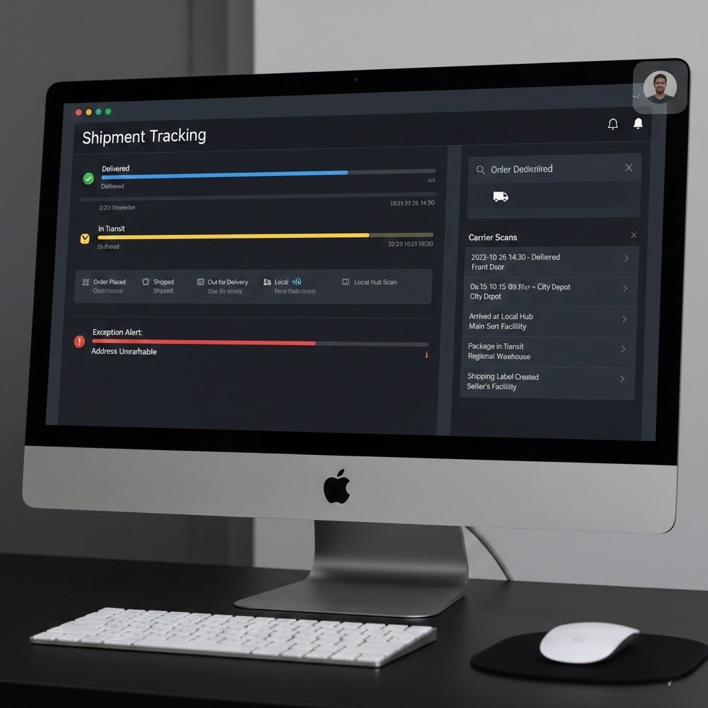 Etsy POD shipment tracking and delivery monitoring system.