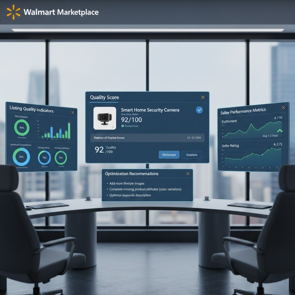 Walmart listing quality score optimization dashboard improving product visibility and sales.