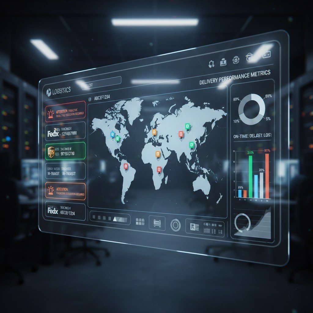 Live shipment tracking dashboard monitoring Amazon orders with alerts for delays and exceptions.