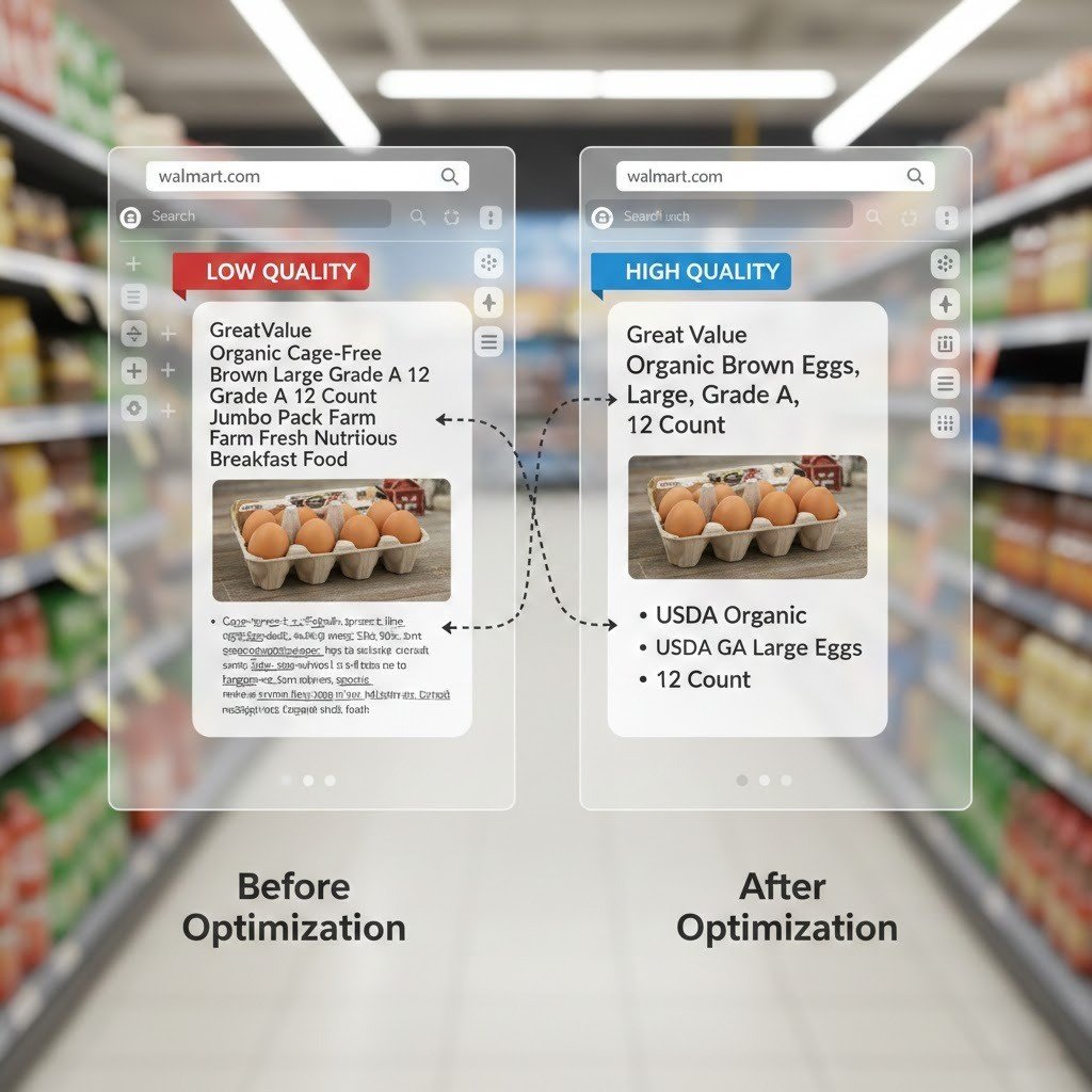 Walmart product title optimization improving listing quality and search visibility.