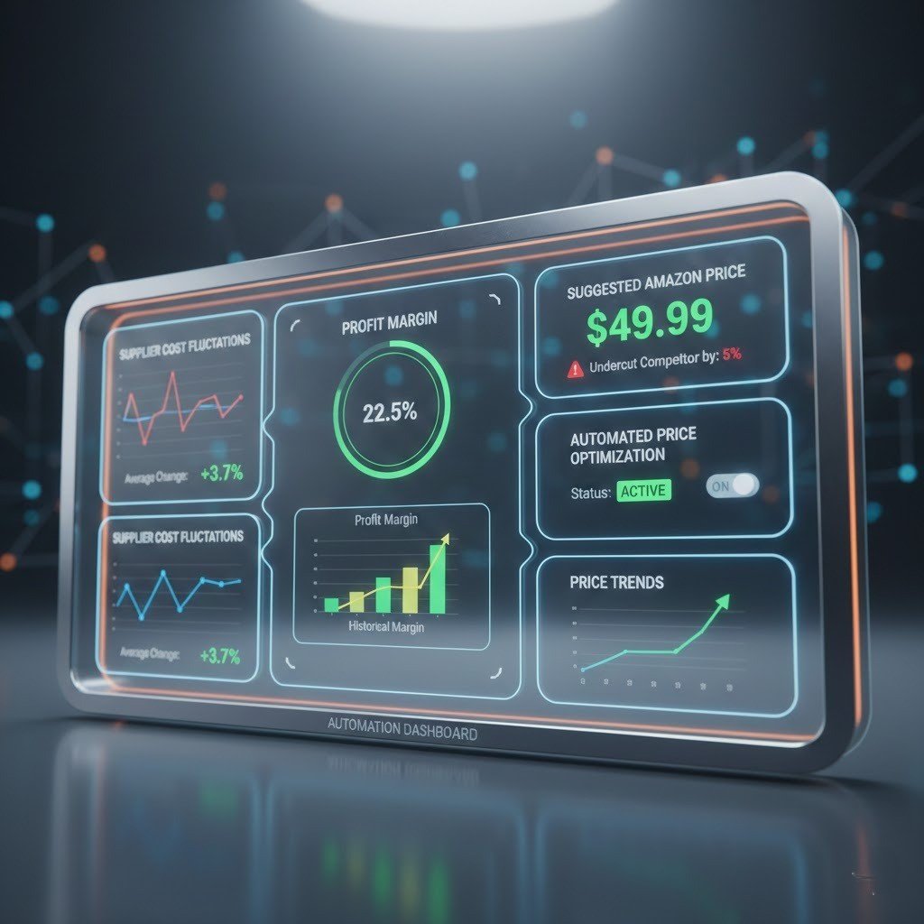 Automated inventory-based pricing dashboard showing real-time supplier costs and profit margin adjustments.