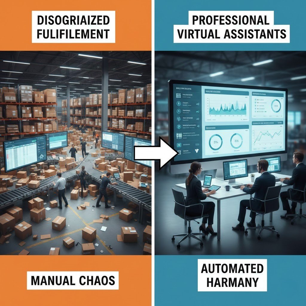 Before and after comparison of Amazon store operations with and without an ecommerce VA.