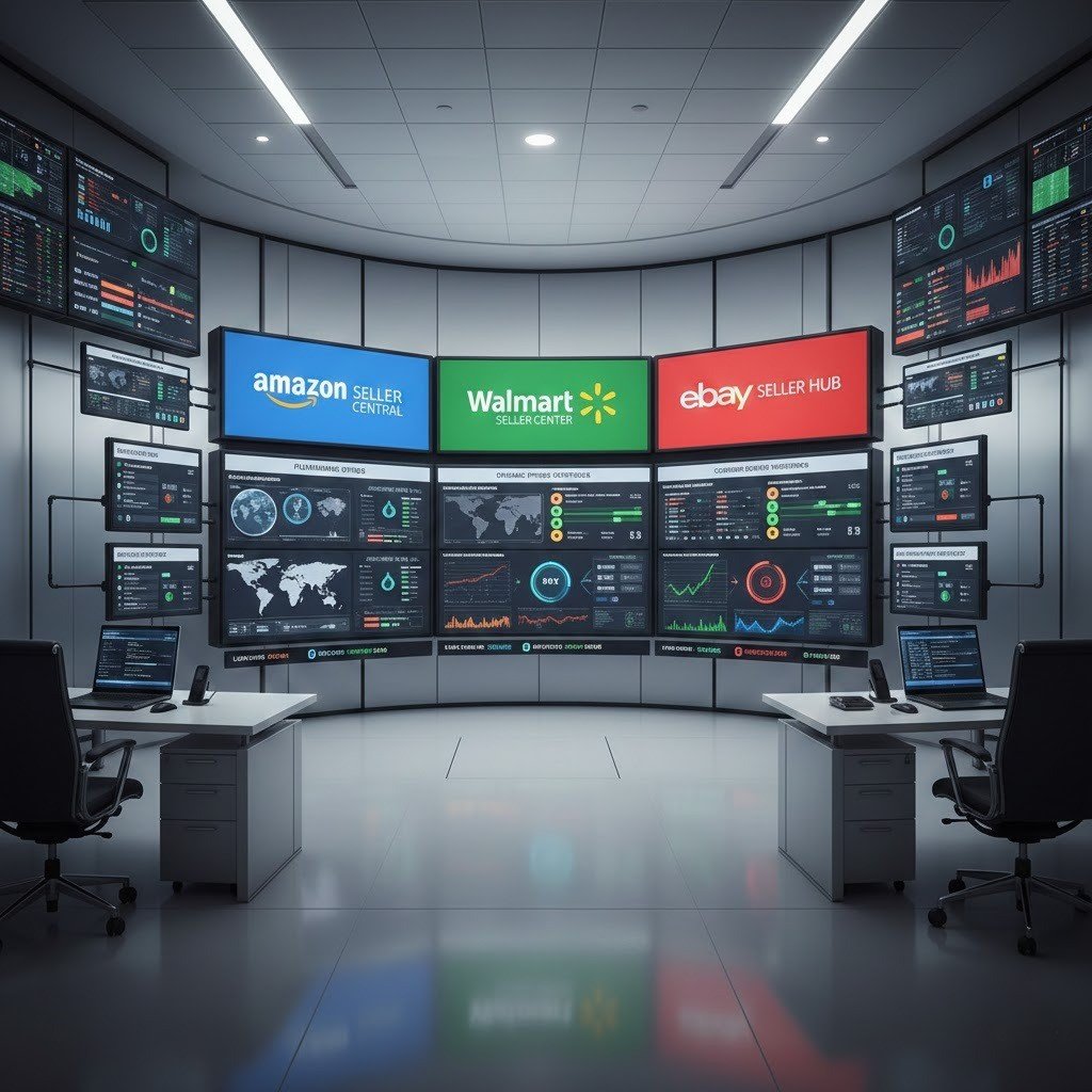 Full-service marketplace management system controlling operations across multiple selling platforms.