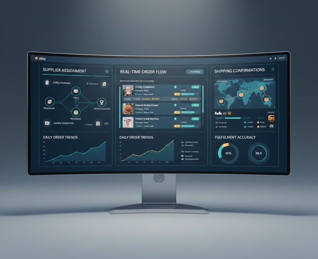 Etsy dropshipping order management dashboard with supplier routing, tracking, and exception monitoring.