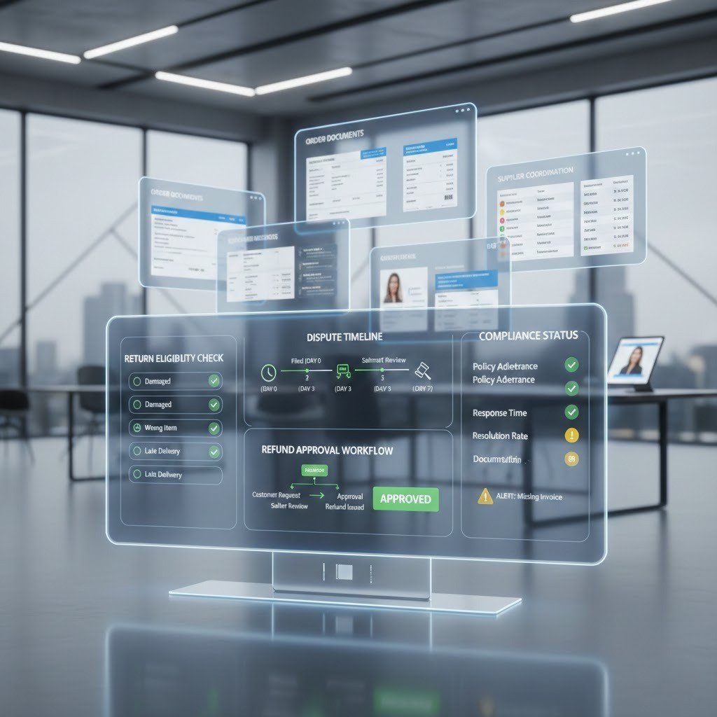Walmart refund, return, and dispute management system ensuring seller compliance and account protection.