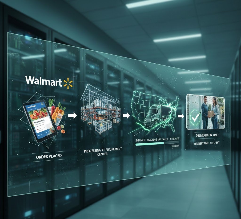 Walmart order fulfillment process with validated tracking and delivery confirmation.
