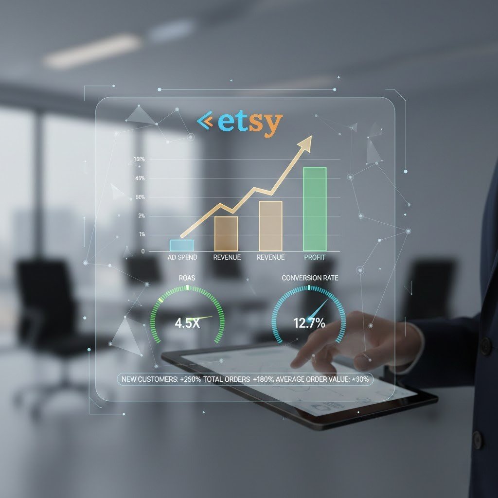 Etsy ad spend increasing alongside higher sales and return on ad spend.