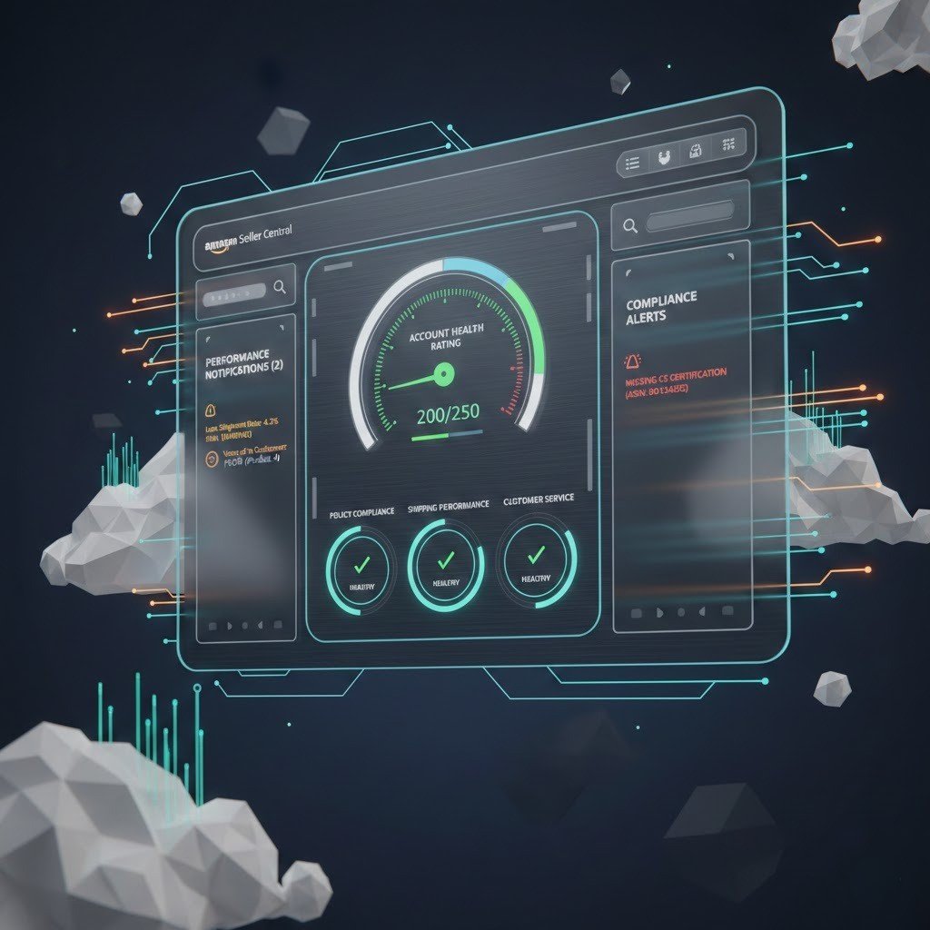 Amazon account health monitoring dashboard managed by ecommerce VA.