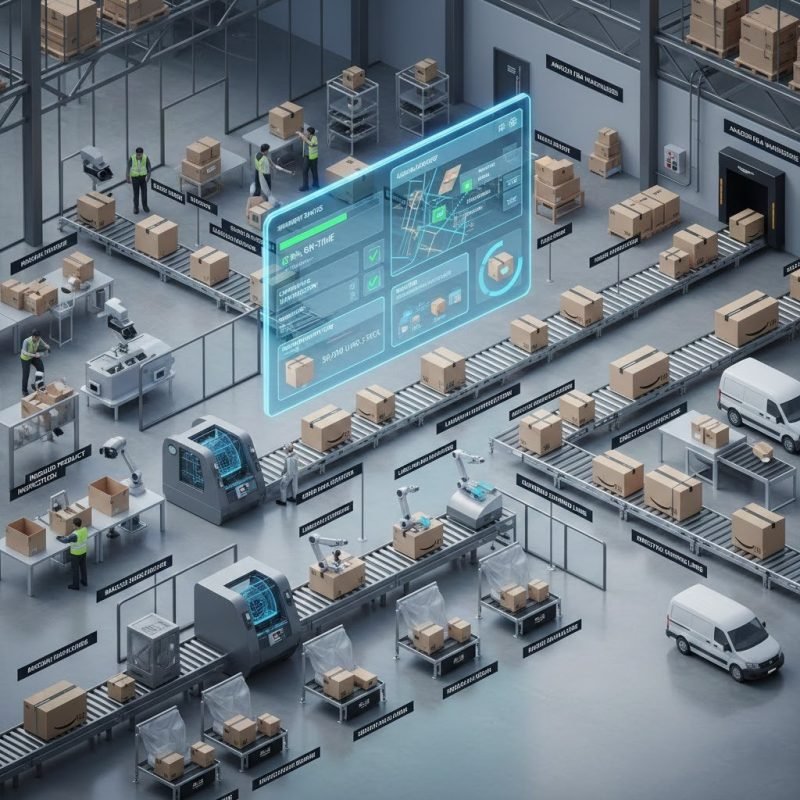 Amazon prep center management system showing inspection, labeling, tracking validation, and fulfillment workflow for dropship sellers.