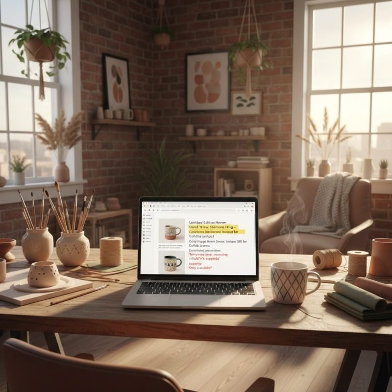 Etsy product description writing process with SEO structure and conversion-focused formatting.