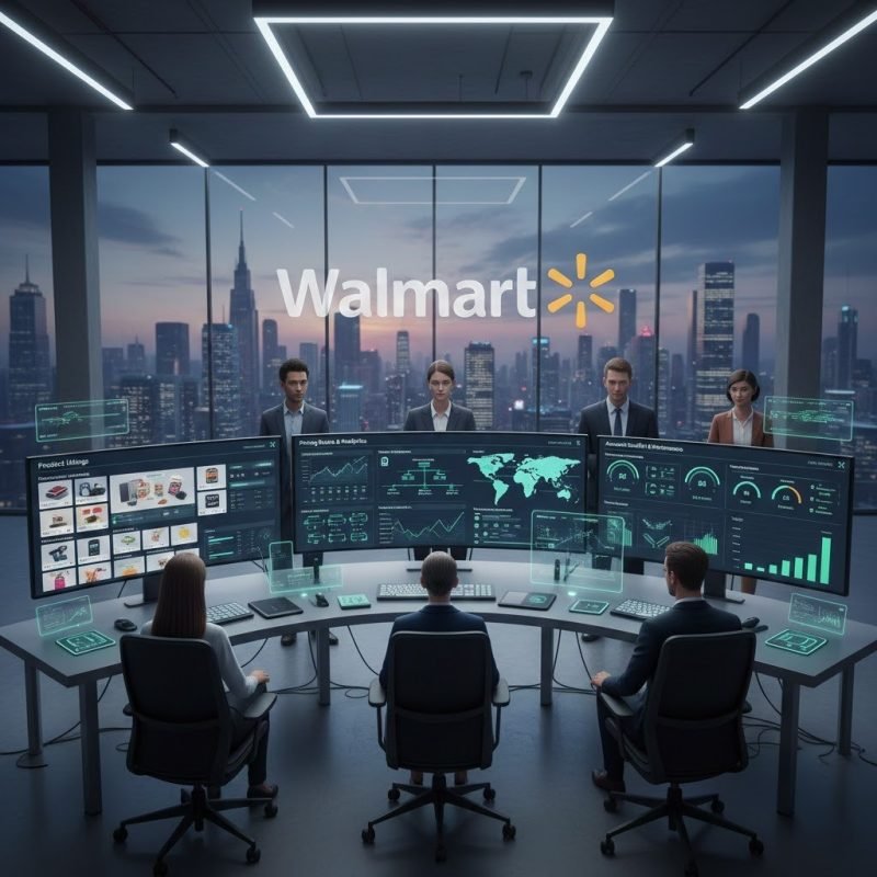 Walmart Marketplace operations dashboard showing product listings, pricing, fulfillment workflow, and account health management.