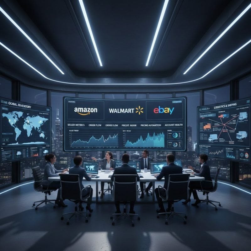 Full-service marketplace management system by Ecommatic controlling pricing, fulfillment, and account health.