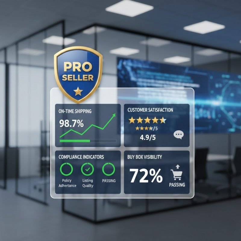 Walmart Pro Seller Badge shown on a professional seller performance dashboard.